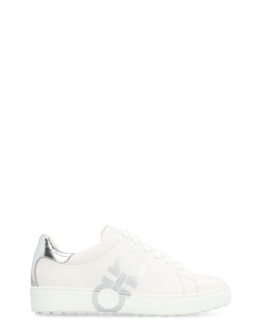 Ferragamo White Leather Low-Top Sneakers for men