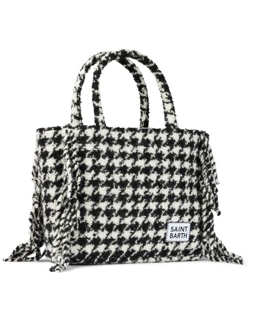 Mc2 Saint Barth Black Vanity Blanket Shoulder Bag With Pied-De-Poule Print