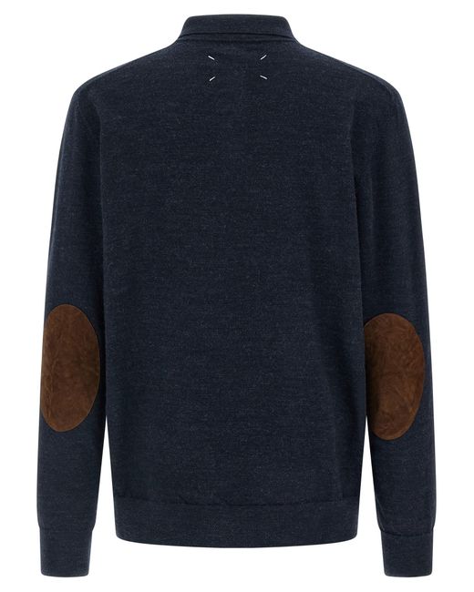 Maison Margiela Blue Suede Patch Polo Shirt for men