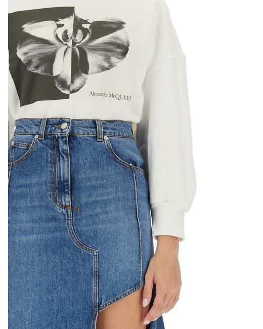 McQueen Blue Sweatshirt With Logo Cotton Sweatshirts