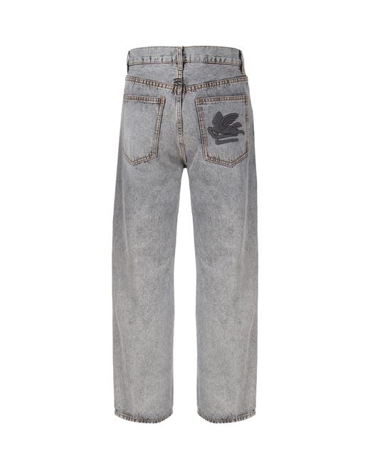 Etro Gray Cotton Jeans With Lightened Wash for men
