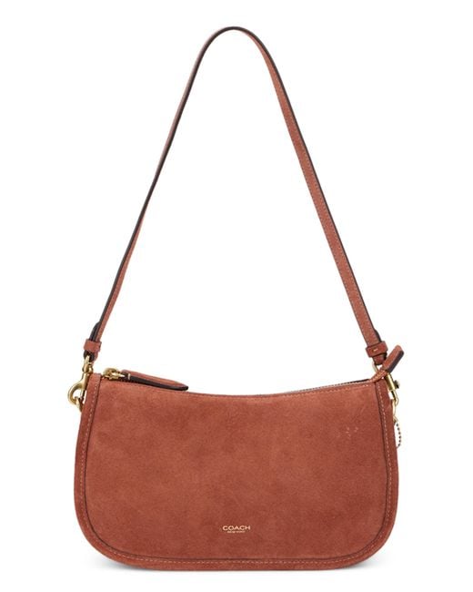 COACH Brown Shoulder Bag Suede Calfskin Handbags