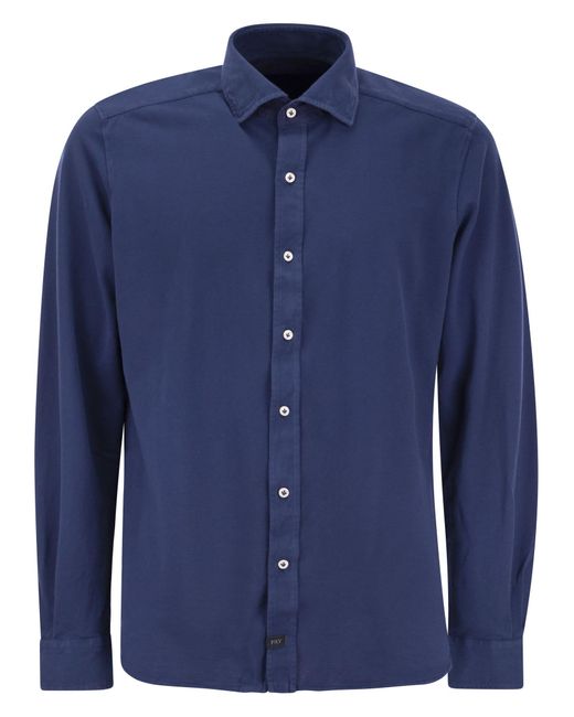 Fay Blue Cotton French Collar Shirt for men