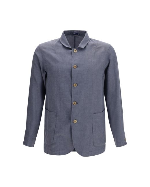 Finamore 1925 Blue Cotton And Silk Blend Jacket for men