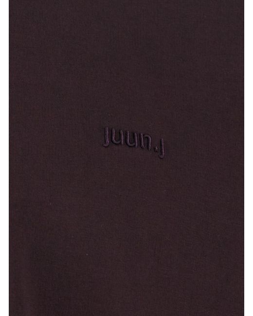 Juun.J Black T-Shirt With Logo Embroidered On The Front And Print Back for men