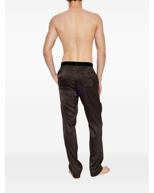Tom Ford Gray Icon Chocolate Polka Dot Silk Trousers With Stretch Velvet Waistband And Logo On The Front for men