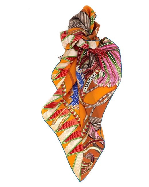 Ferragamo Orange 'Giada' Print Scarf