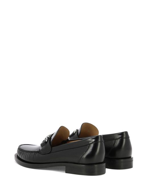 Ferragamo Black Gancini Detailed Slip-On Loafers for men