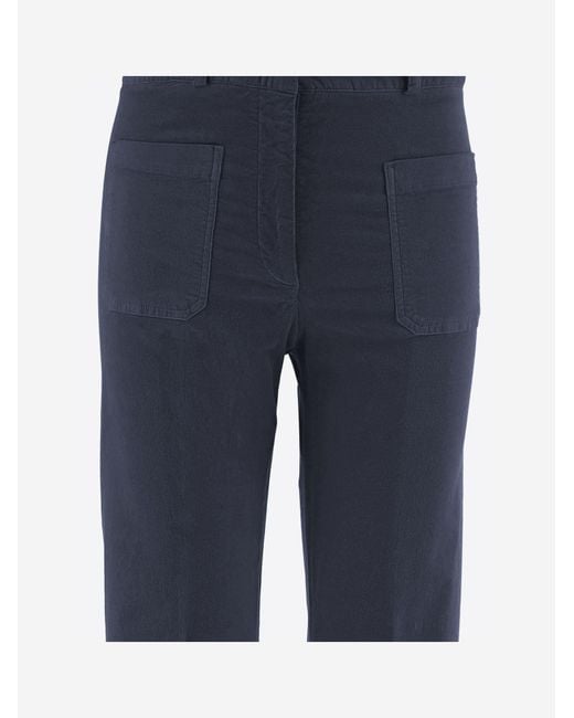 Ql2 Blue Pants Stretch Cotton Velvet Trousers