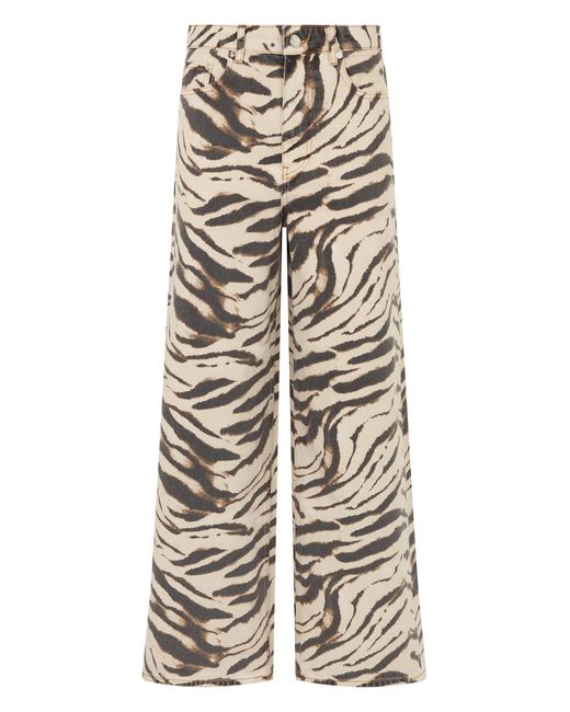 Ganni Multicolor Wide-Leg Printed Jeans Cotton