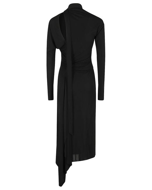 Victoria Beckham Black Slash-Neck Ruched Midi Dress
