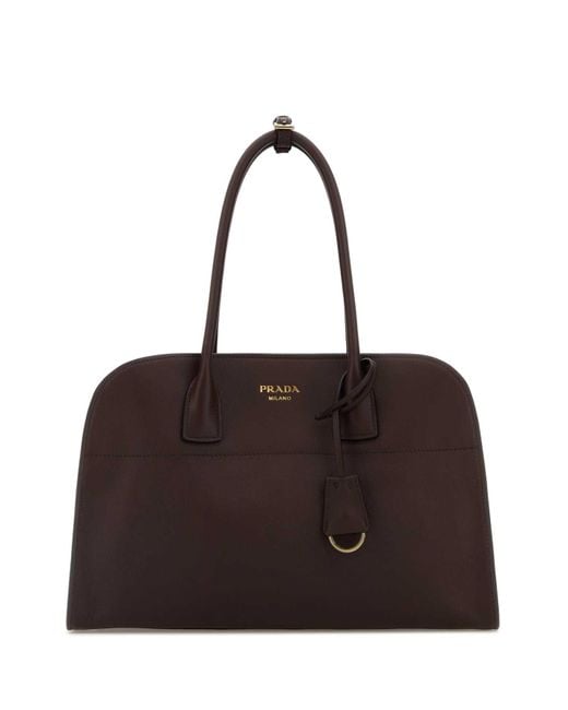 Prada Brown Aubergine Leather Medium Shopping Bag