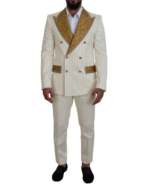 Dolce & Gabbana Black Striped Tuxedo Slim Fit Suit Cotton for men