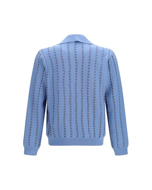 Fendi Blue Trompe-Lœil Selleria Knit Sweater Cotton for men