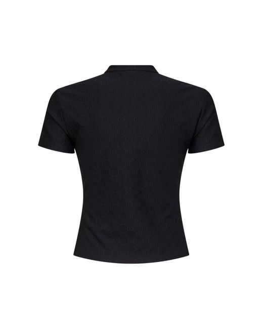 Gucci Black Gg Jacquard Jersey Half Zip T-Shirt