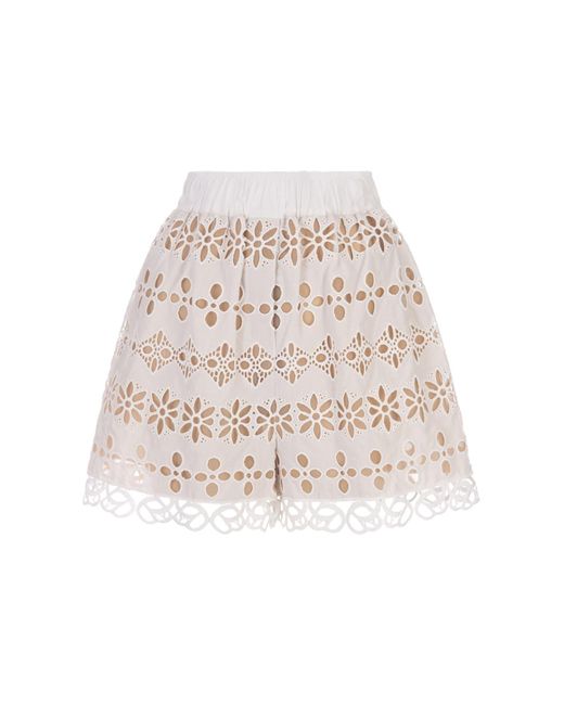 Elie Saab White Broderie Anglaise Shorts