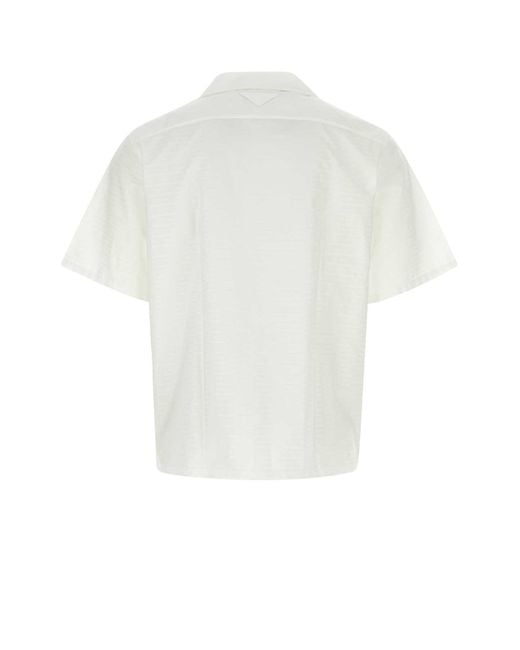 Prada White Embroidered Poplin Shirt for men