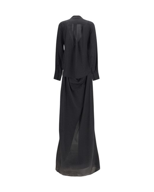 Sa Su Phi Black Criss Cross Polka-Dot Silk Crepe De Chine Long Dress