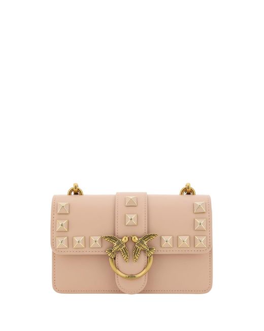 Pinko Natural Pink Leather Mini Love One Shoulder Bag