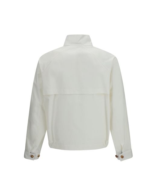 Brunello Cucinelli White Windproof Zip Jacket Off/Panama/Spago Cotton for men