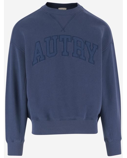 Autry Blue Cotton Sweatshirt With Logo Sweatshirts for men