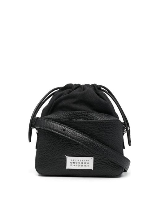 Maison Margiela Black '5ac' Small Camera Bag With Shoulder Strap And Logo Patch In Grained Leather Woman