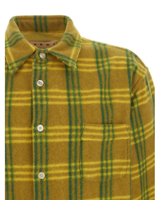 Marni Green Check Pile Shirt for men