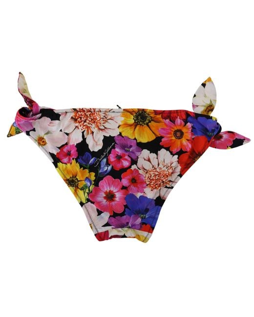 Dolce & Gabbana Black Floral Print Swimsuit Bikini Bottom Swimwear