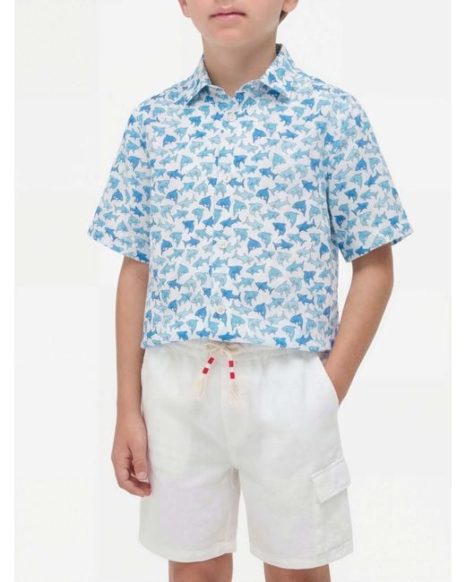 Mc2 Saint Barth Blue Boy Shirt With Light Sharks All Over Print for men