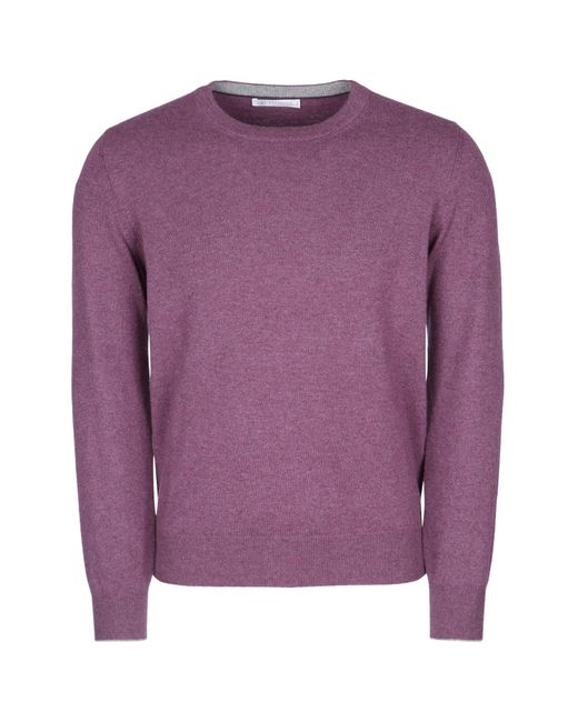 Brunello Cucinelli Purple Cashmere Crewneck Sweater for men