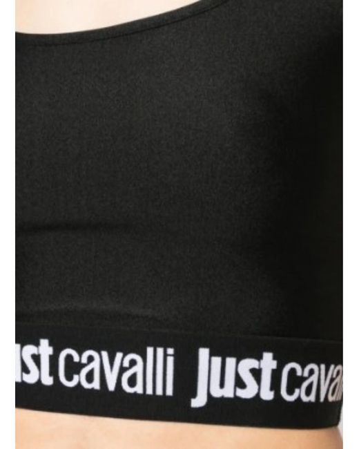 Just Cavalli Black Logo-waistband Crop Top