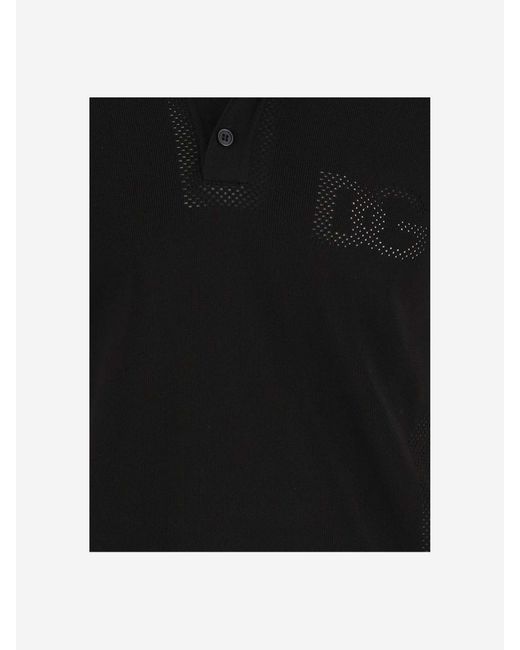Dolce & Gabbana Black Stretch Jersey Polo Shirt With Logo for men