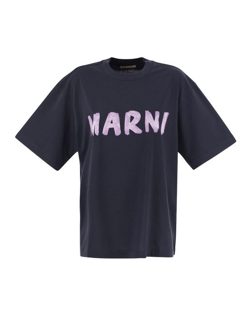 Marni Blue Cotton Jersey T-Shirt With Print