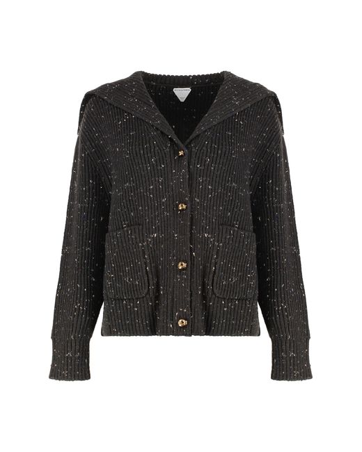 Bottega Veneta Black Heather-Effect Wool Cardigan Cardigans