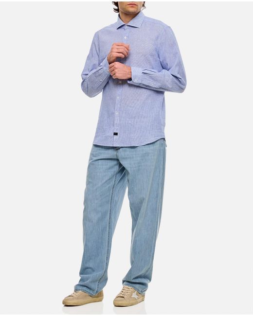 Fay Blue Washed French Neck Shirt for men