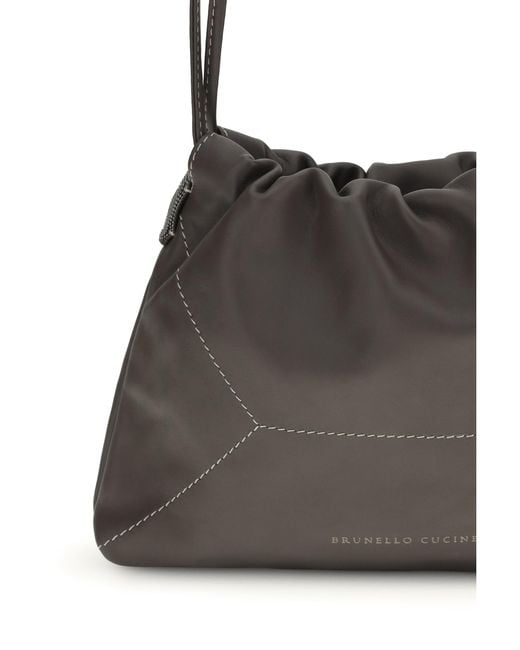 Brunello Cucinelli Gray Leather Shoulder Bag Calf Bos Taurus