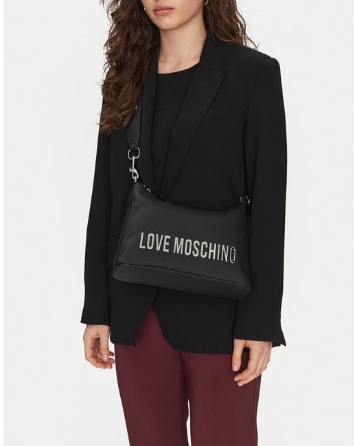 Moschino Black Logo Plaque Shoulder Bag