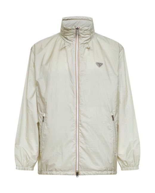 Prada White Hooded Jacket Re-Nylon Talc for men