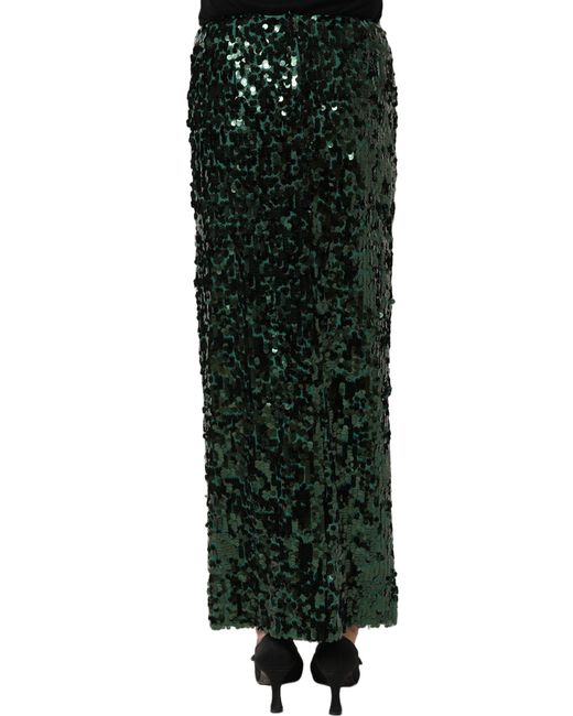 Dolce & Gabbana Green Sequin High Waist Pencil Cut Midi Skirt Nylon