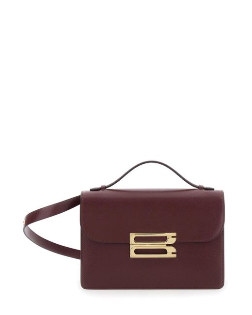 Victoria Beckham Brown Dorian Bordeaux Shoulder Bag With Adjustable And Removable Shoulder Strap And Logo Plaque On The Front