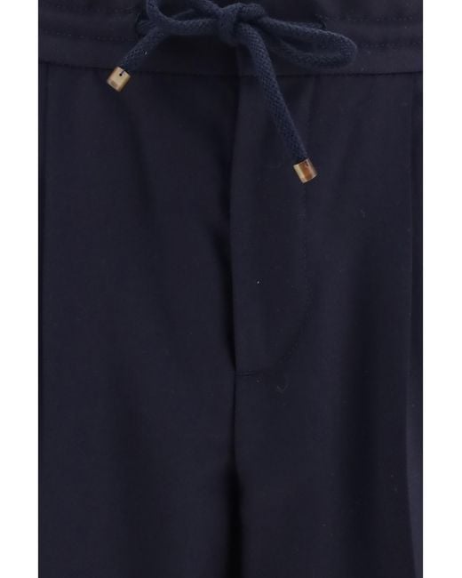 Brunello Cucinelli Blue Virgin Wool Pants Fleece Ovis Aries for men