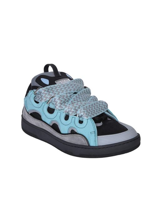 Lanvin Blue Curb Multi-lace Leather, Suede And Mesh Trainers for men