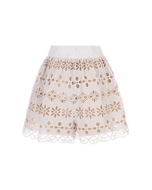 Elie Saab White Broderie Anglaise Shorts