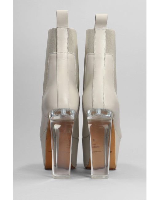 Rick Owens White Minimal Grill Beatle High Heels Ankle Boots In Beige Leather