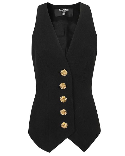 Balmain Black Sl Buttoned Double Crepe Vest