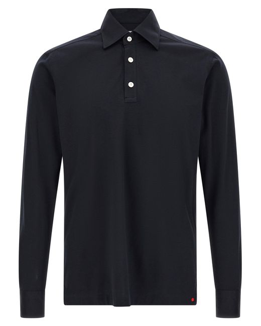 Kiton Blue Solid Shirt Collar Polo for men