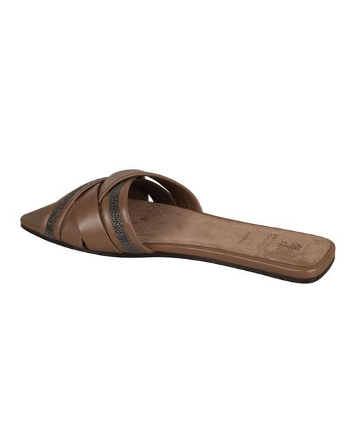 Brunello Cucinelli Brown Embellished Strap Flat Sandals