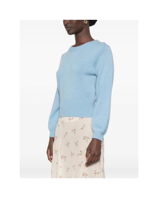 Allude Blue Ribbed-Knit Crew Neck Sweater