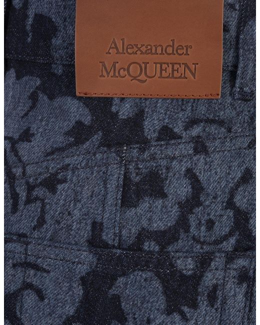 Alexander McQueen Blue Damask Denim Mini Skirt