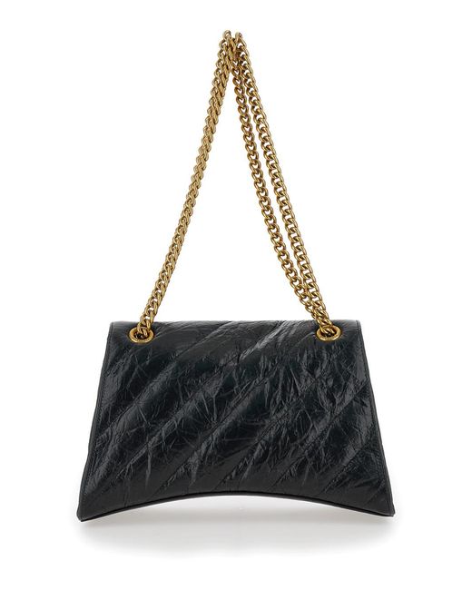 Balenciaga Black Crush M Crossbody Bag With B Logo Calf Leather Shoulder